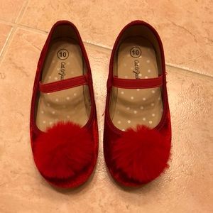 Cat & Jack red velvet pompom flats